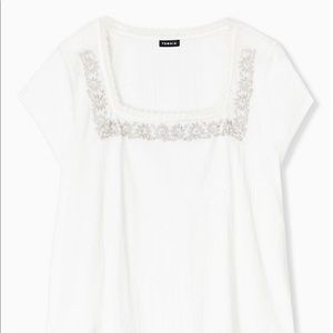 Ivory square neck crepe shirt